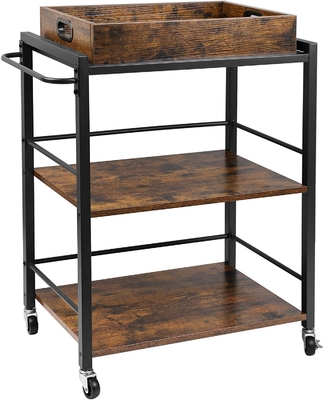 Food Serving Oak Wood Catering Nowoczesna kuchnia Wózek 3-poziomowy Rustic Brown