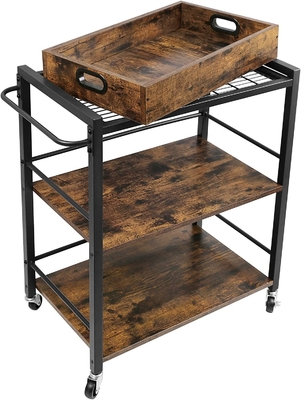 Food Serving Oak Wood Catering Nowoczesna kuchnia Wózek 3-poziomowy Rustic Brown