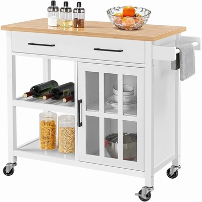 Wózek na kółkach MDF Top Kitchen Island z otwartymi półkami do przechowywania