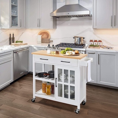 Wózek na kółkach MDF Top Kitchen Island z otwartymi półkami do przechowywania