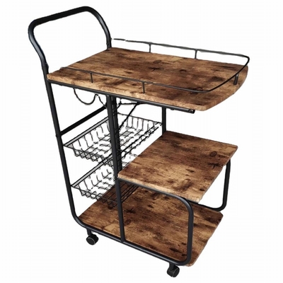 Metalowa rama MDF Drewniany nowoczesny wózek kuchenny Rolling Serving Cart 3 Tier