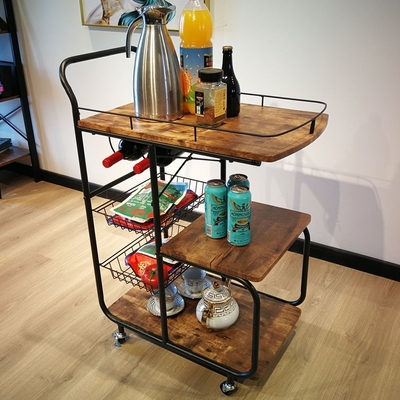 Metalowa rama MDF Drewniany nowoczesny wózek kuchenny Rolling Serving Cart 3 Tier