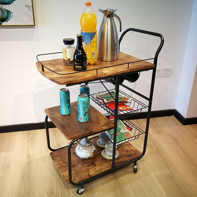Metalowa rama MDF Drewniany nowoczesny wózek kuchenny Rolling Serving Cart 3 Tier