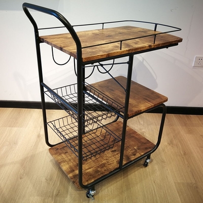 Metalowa rama MDF Drewniany nowoczesny wózek kuchenny Rolling Serving Cart 3 Tier