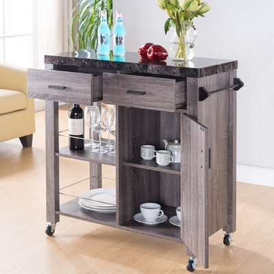 OEM Wood Rolling Kitchen Island na kółkach 360 ° obracanie z podwójnymi szufladami