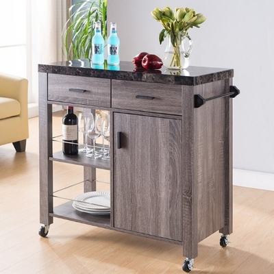 OEM Wood Rolling Kitchen Island na kółkach 360 ° obracanie z podwójnymi szufladami