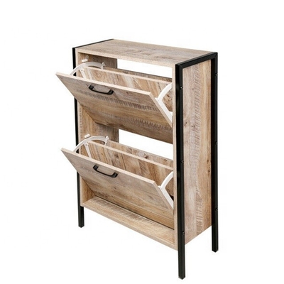 Industrial Metal Wood Wąska szafka na buty Przedpokojowy stojak na buty do domu 2 poziomy