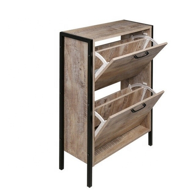 Industrial Metal Wood Wąska szafka na buty Przedpokojowy stojak na buty do domu 2 poziomy