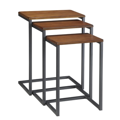 Industrial Wood Metal Nesting Stoliki nocne w kształcie litery C