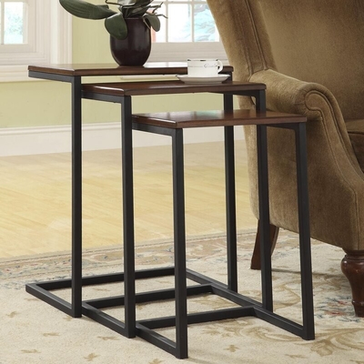 Industrial Wood Metal Nesting Stoliki nocne w kształcie litery C