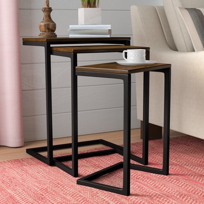 Industrial Wood Metal Nesting Stoliki nocne w kształcie litery C