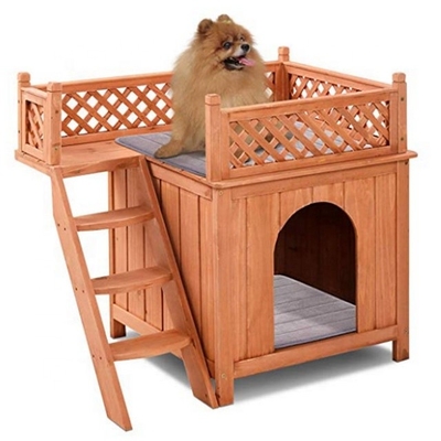 Puppy Dog Drewniane schronisko dla zwierząt domowych ze schodami balkon kryty na zewnątrz